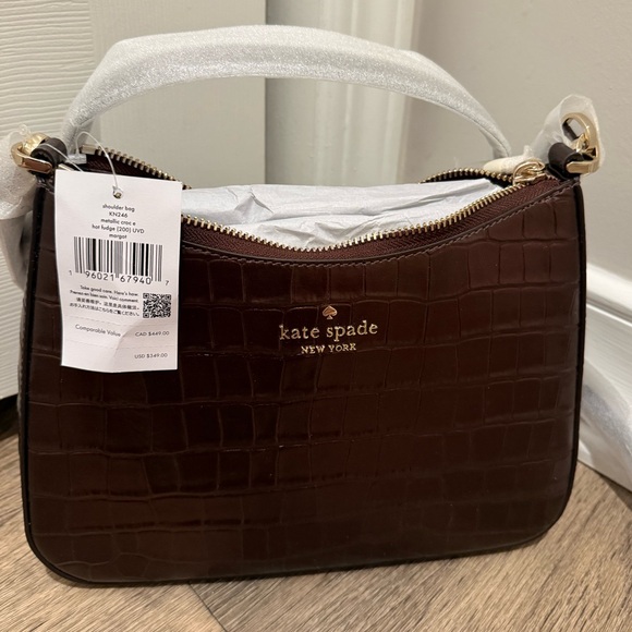 KATE SPADE Margot Metallic Croc Embossed Convertible Shoulder Bag NWT - Picture 4 of 7